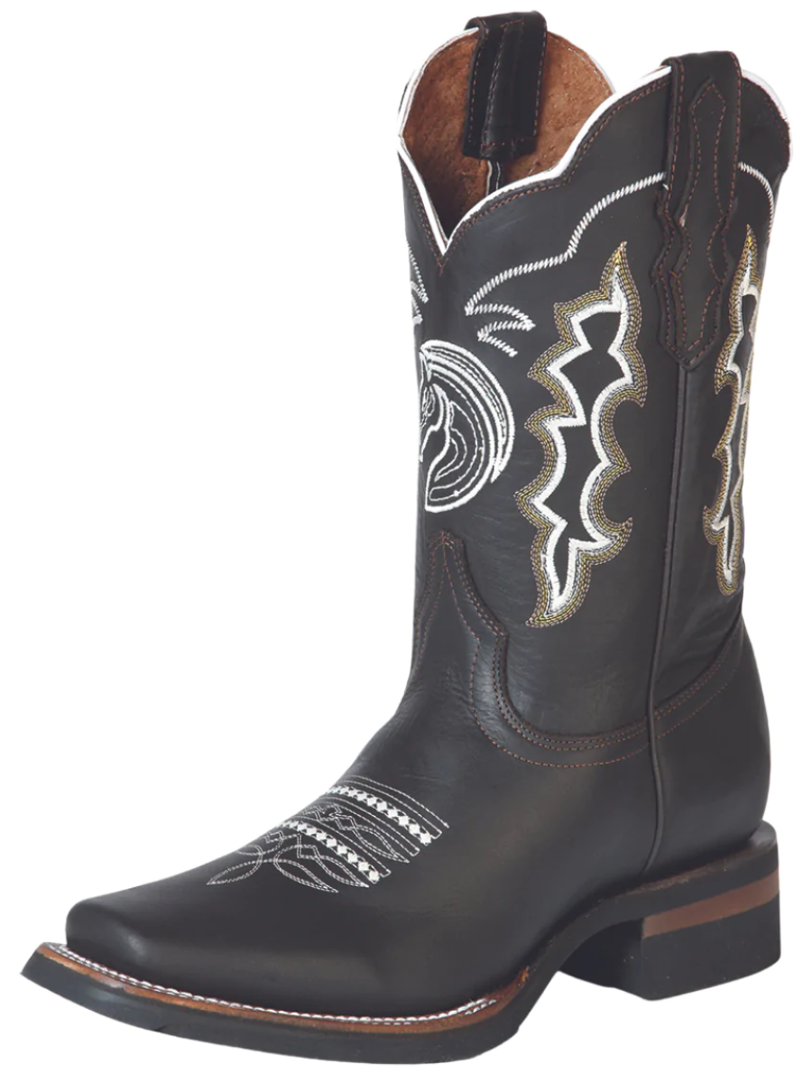 Botas Vaqueras Rodeo con Diseño Bordado de Piel Genuina para Hombre 'El General' - ID: 51114 Cowboy Boots El General Choco