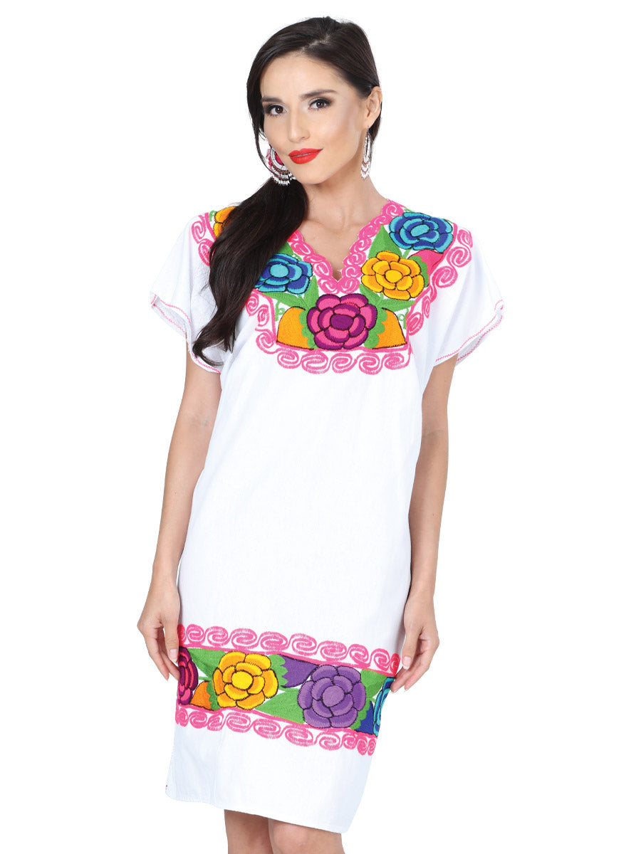 Handmade Flower Embroidered Dress for Women Handmade Dress Mexico Artesanal White