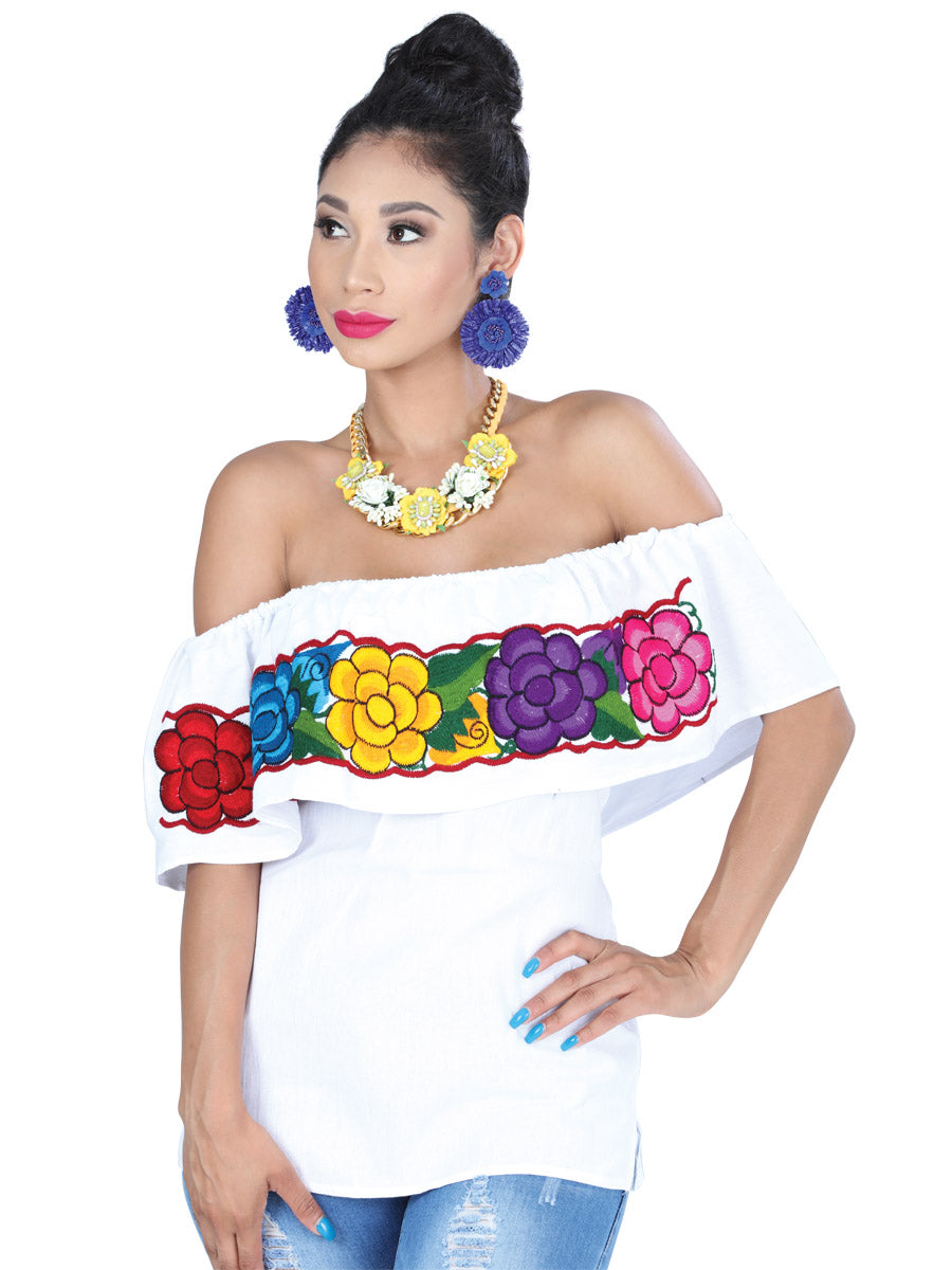 Handmade Olan Blouse Embroidered with Flowers for Women Handmade Blouse Mexico Artesanal White