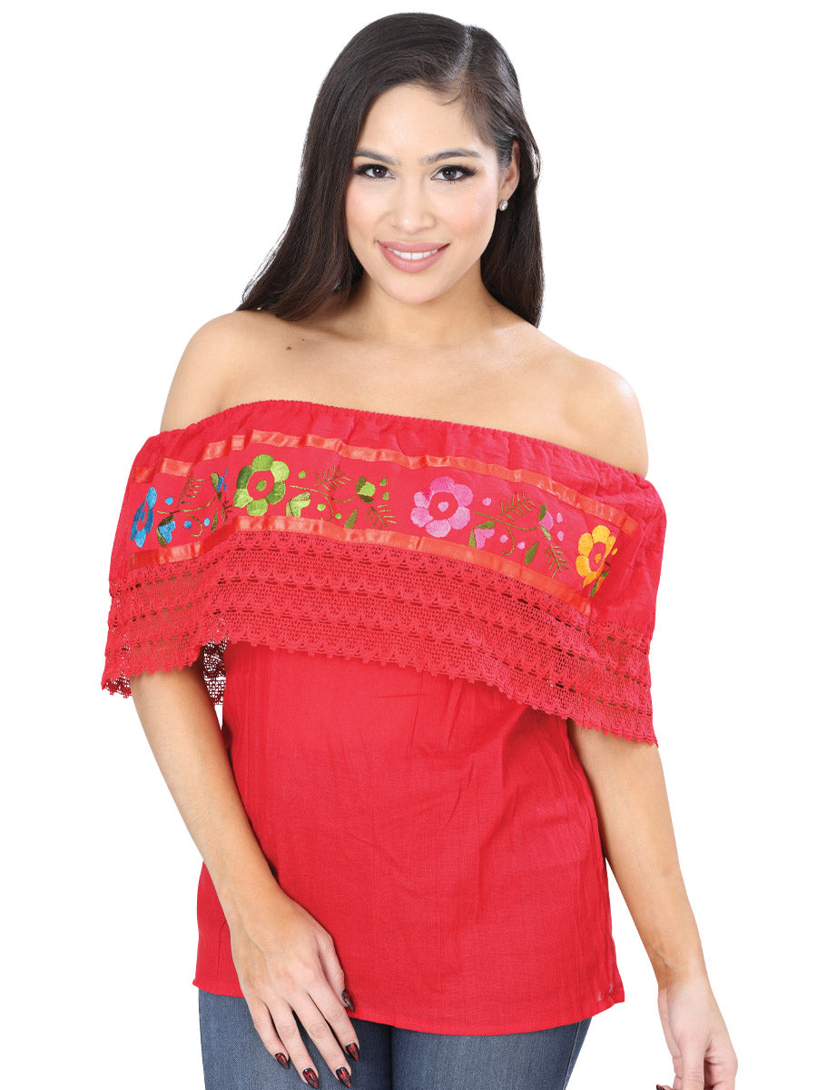 Handmade Olan Blouse Embroidered with Flowers for Women Handmade Blouse Mexico Artesanal Red