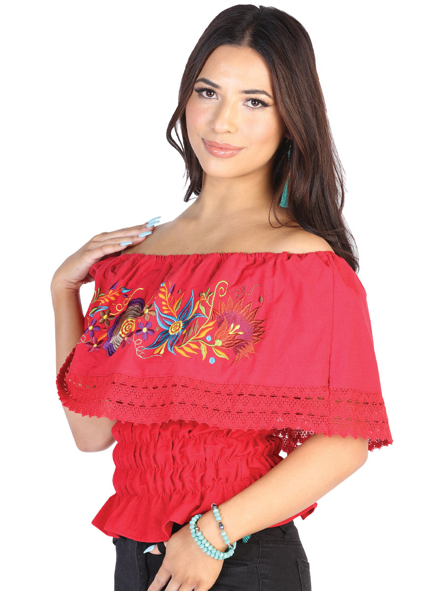Olan Handmade Blouse Embroidered with Flowers for Woman
