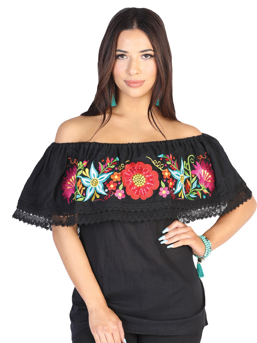 Olan Handmade Blouse Embroidered with Flowers for Woman