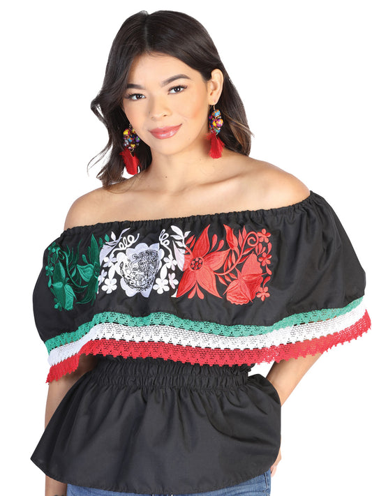 Blusa Artesanal de Olan Bordada Tricolor para Mujer