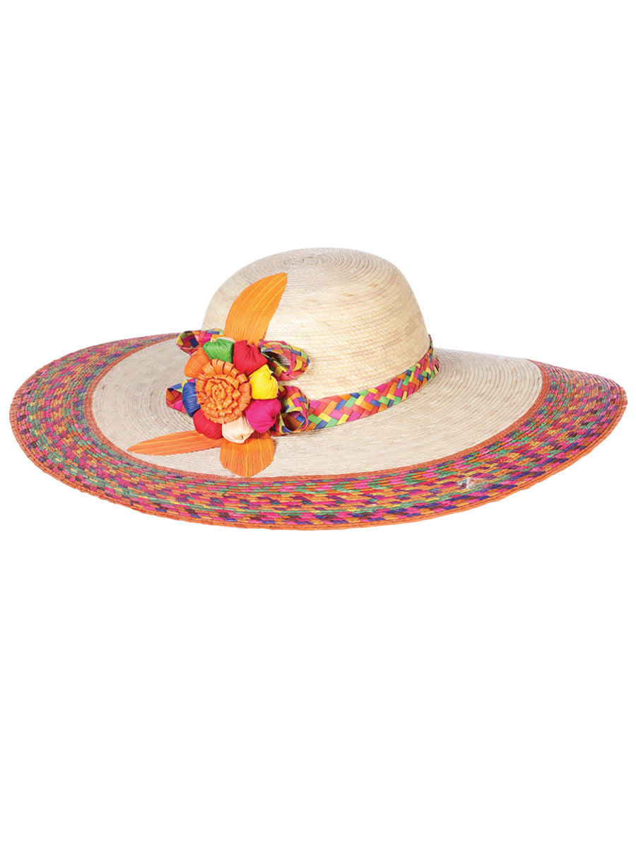 Sombrero Artesanal con Adorno Floral de Palma para Mujer 'Mexico Artesanal' - ID: 602596 Sombreros Artesanales Mexico Artesanal Multicolor