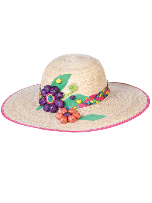 Sombrero Artesanal con Adorno Floral de Palma para Mujer 'Mexico Artesanal' - ID: 602597