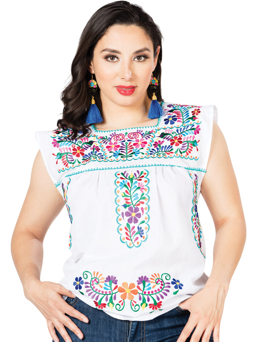 Handmade Sleeveless Blouse Embroidered with Flowers for Women Handmade Blouse Mexico Artesanal White