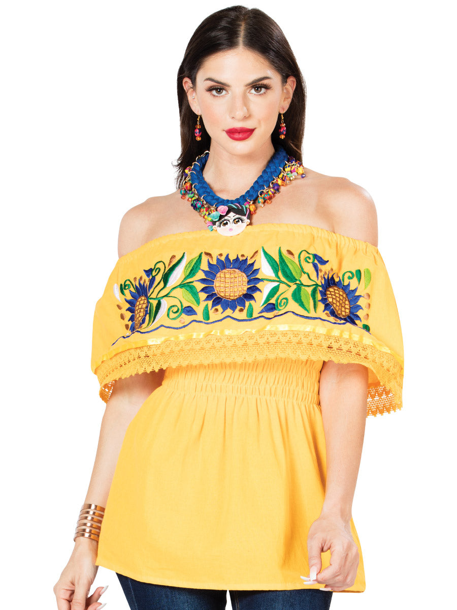 Olan Handmade Blouse Embroidered with Sunflowers for Women