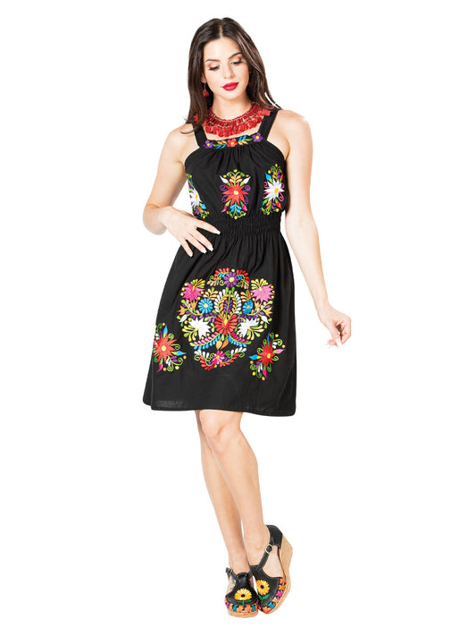 Handmade Flower Embroidered Strappy Dress for Woman
