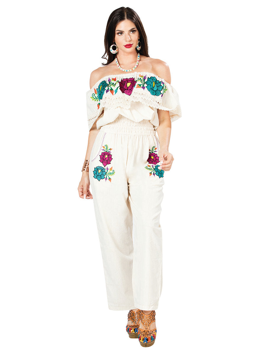 Palazzo Jumpsuit Artisan Embroidered Flowers for Women
