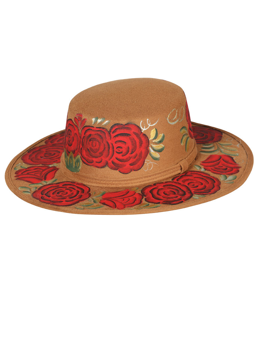 Sombrero Artesanal Floral Pintado a Mano de Piel Gamuza para Mujer 'Mexico Artesanal' - ID: 603721