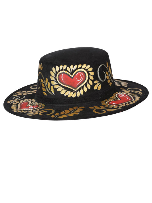 Sombrero Artesanal Floral Pintado a Mano de Piel Gamuza para Mujer 'Mexico Artesanal' - ID: 603722