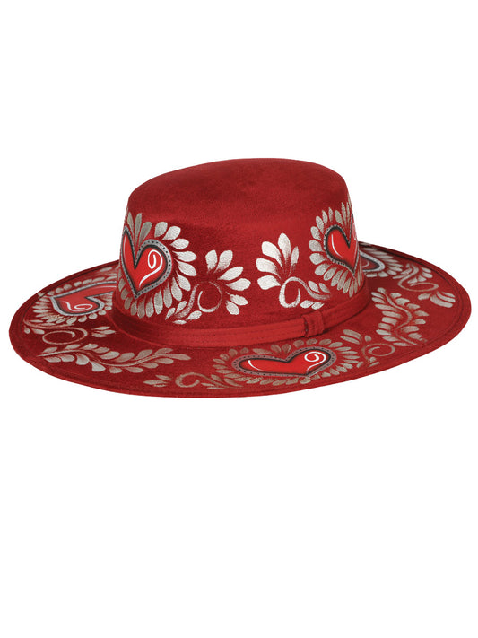 Sombrero Artesanal Floral Pintado a Mano de Piel Gamuza para Mujer 'Mexico Artesanal' - ID: 603724