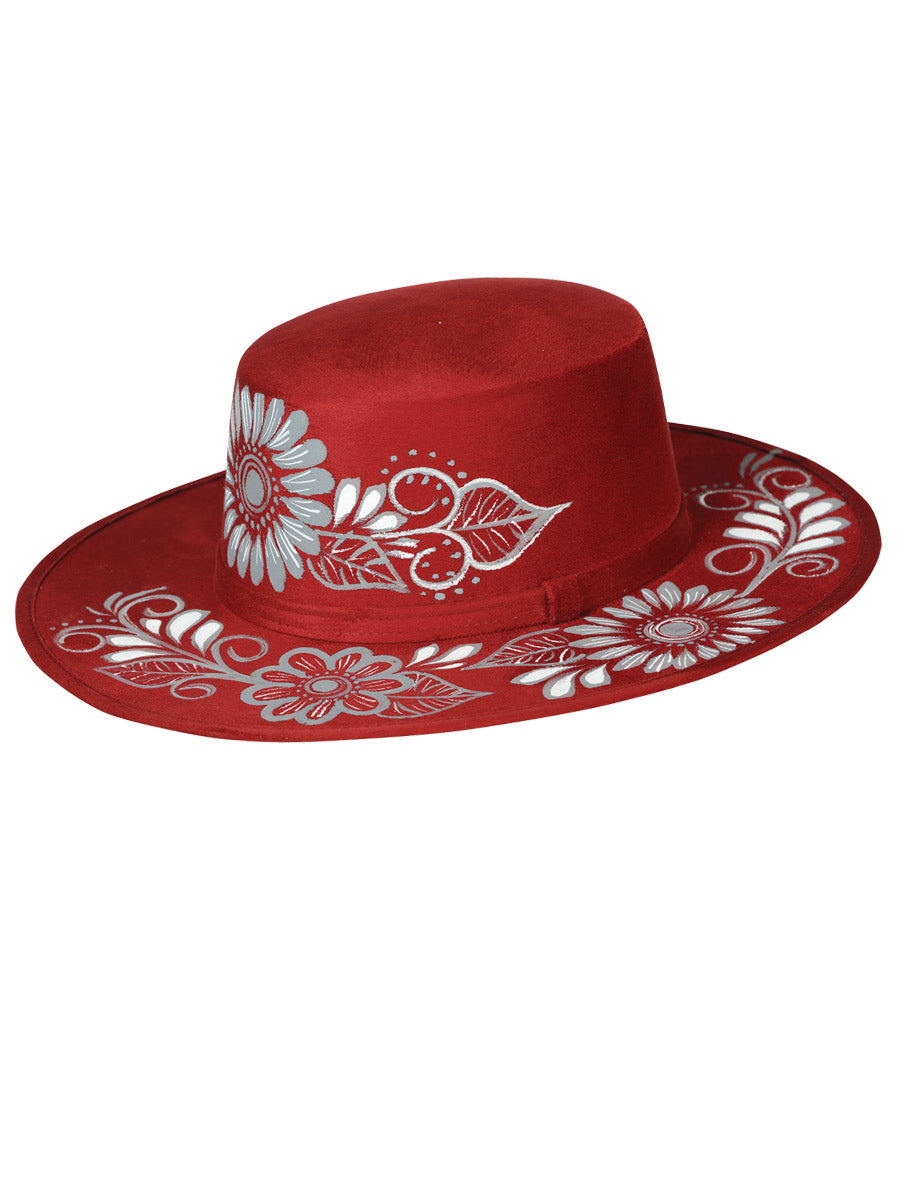 Sombrero Artesanal Floral Pintado a Mano de Piel Gamuza para Mujer 'Mexico Artesanal' - ID: 603727