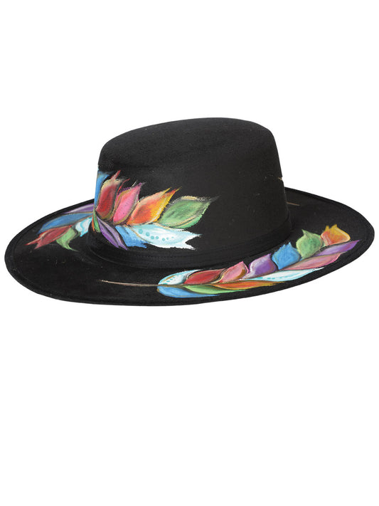 Sombrero Artesanal Hojas de Colores Pintado a Mano de Piel Gamuza para Mujer 'Mexico Artesanal' - ID: 603729