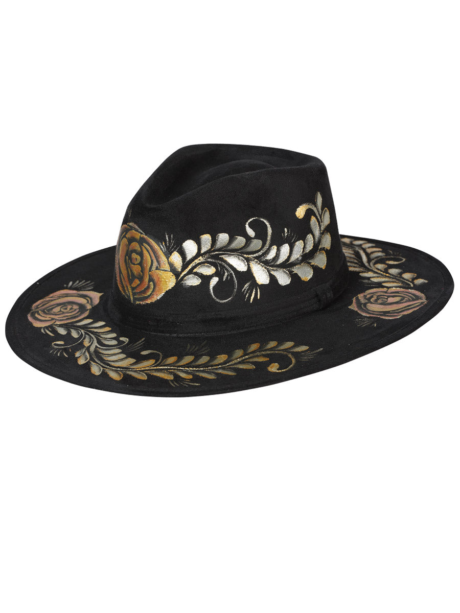 Sombrero Artesanal Floral Pintado a Mano de Piel Gamuza para Mujer 'Mexico Artesanal' - ID: 603737