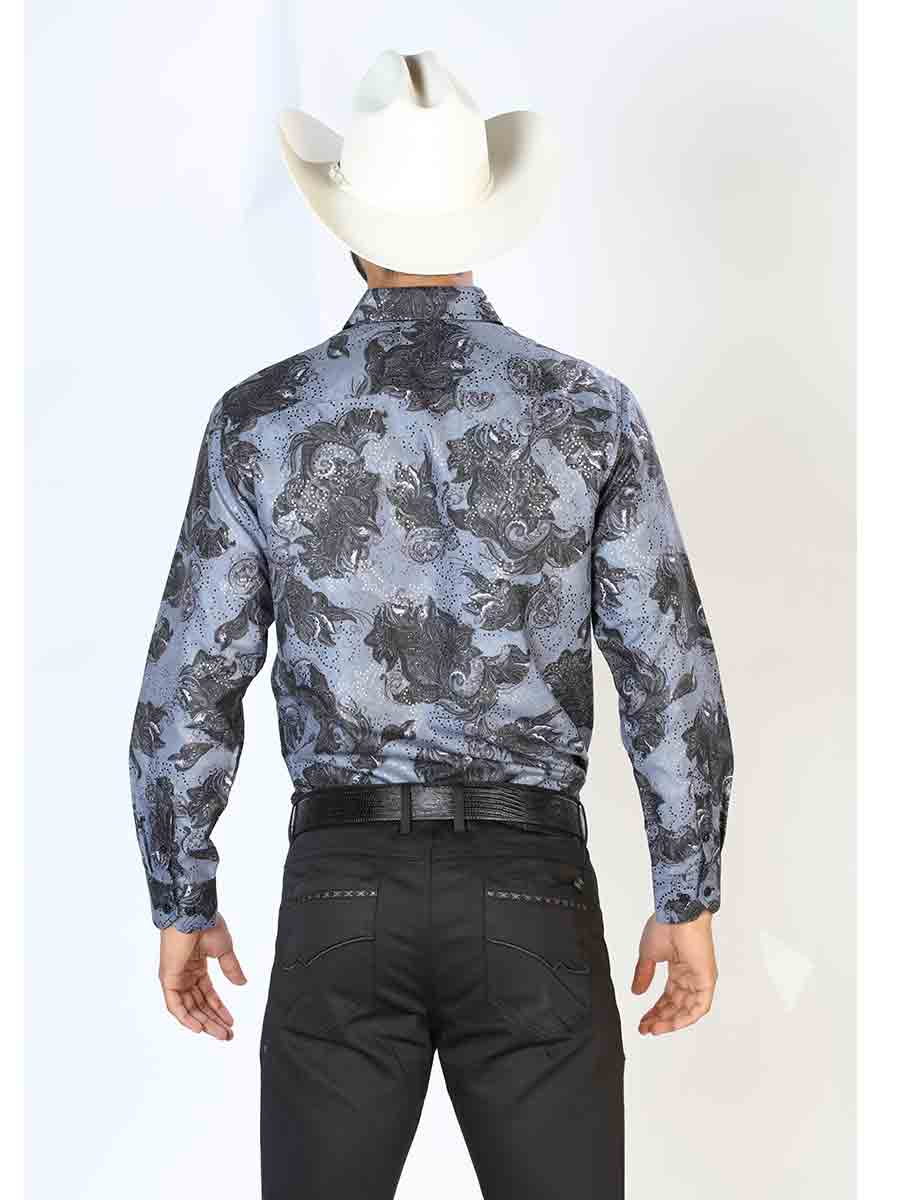 Camisa Vaquera Manga Larga Estampada Cachemir Negro para Hombre 'El Señor de los Cielos' - ID: 43775 Western Shirt El Señor de los Cielos 