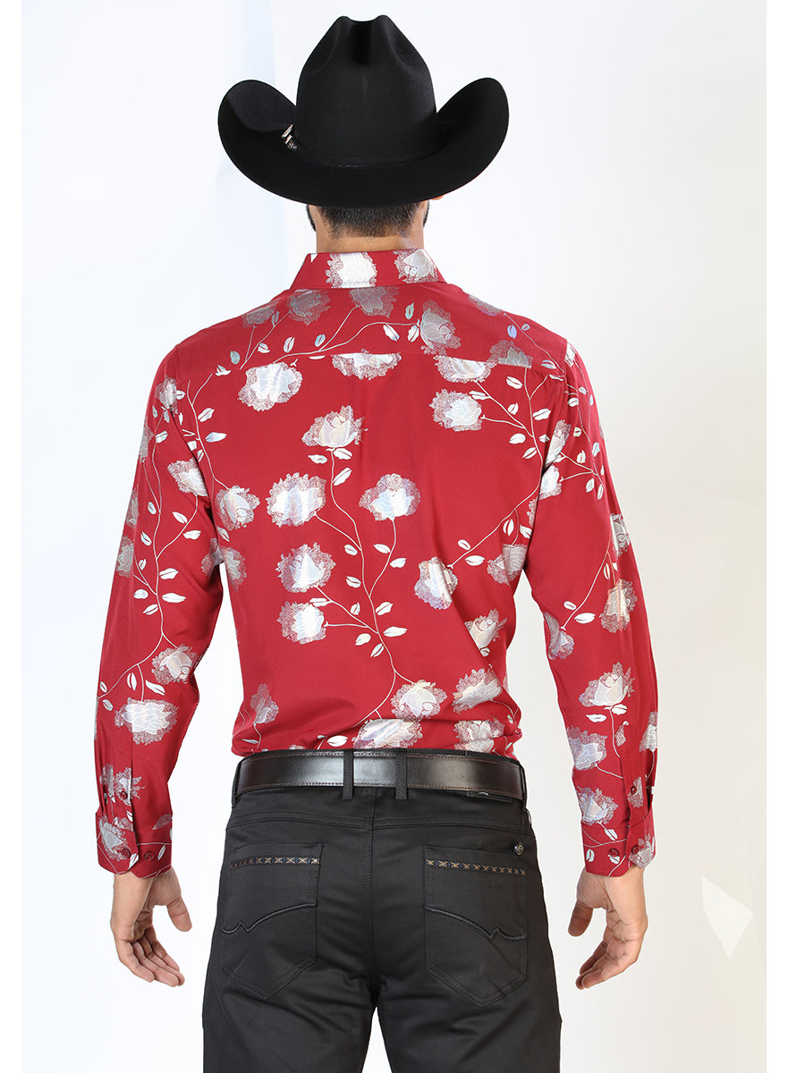 Camisa Vaquera Manga Larga Estampada Floral Rojo para Hombre 'El Señor de los Cielos' - ID: 43778 Western Shirt El Señor de los Cielos 