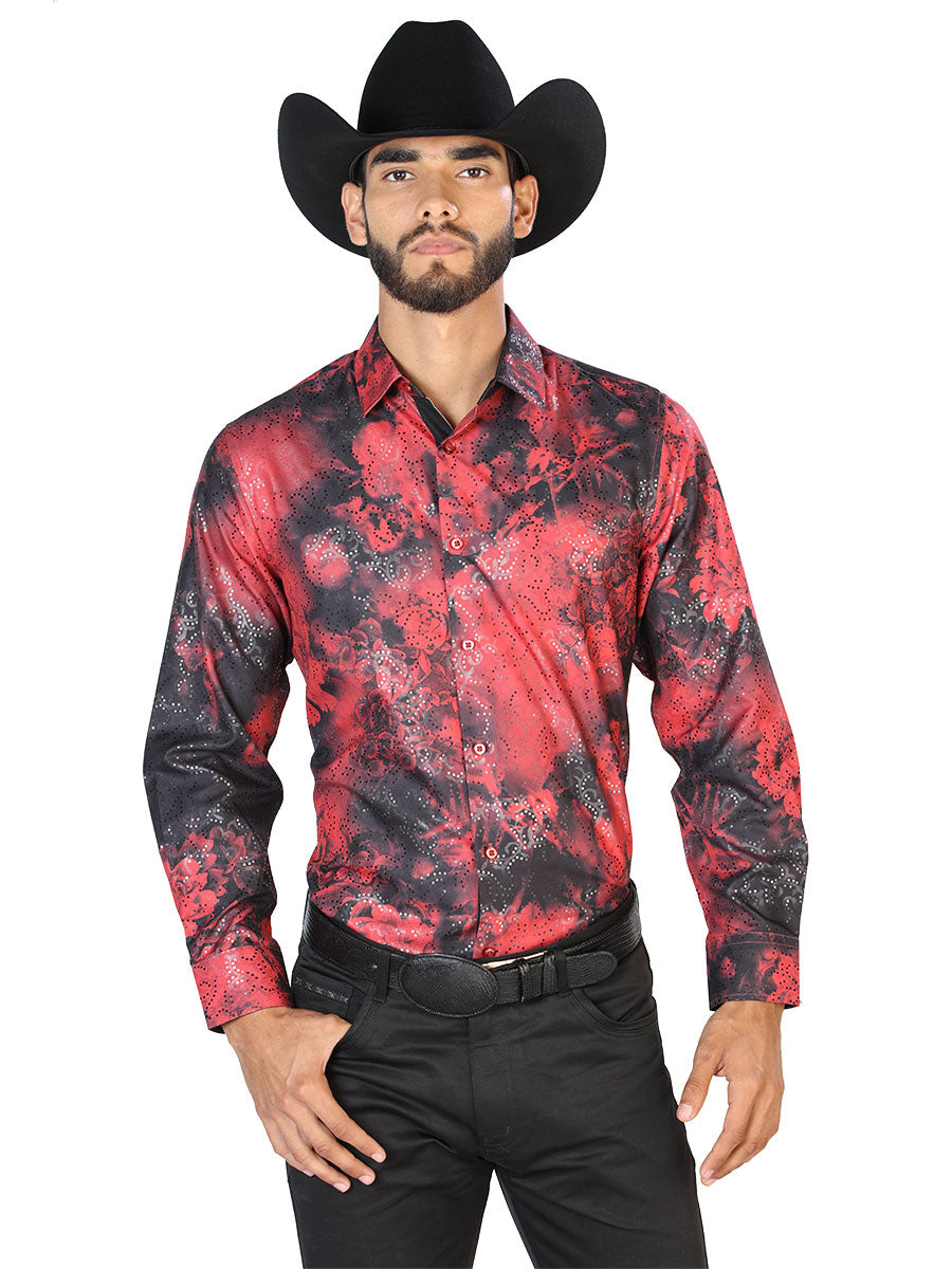 Camisa Vaquera Manga Larga Estampada Rojo para Hombre 'El Señor de los Cielos' - ID: 43828 Western Shirt El Señor de los Cielos Red