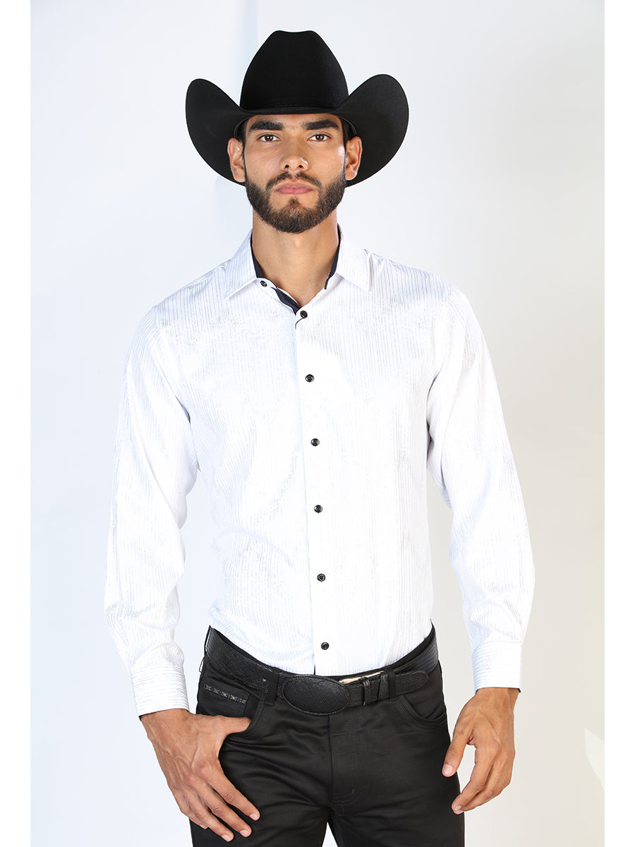 Camisa Vaquera Manga Larga Estampada Blanco para Hombre 'El Señor de los Cielos' - ID: 43842 Western Shirt El Señor de los Cielos White