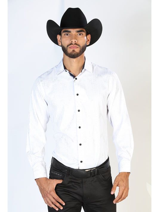 Camisa Vaquera Manga Larga Estampada Blanco para Hombre 'El Señor de los Cielos' - ID: 43842 Western Shirt El Señor de los Cielos White