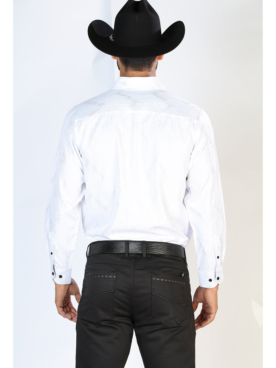 Camisa Vaquera Manga Larga Estampada Blanco para Hombre 'El Señor de los Cielos' - ID: 43842 Western Shirt El Señor de los Cielos 