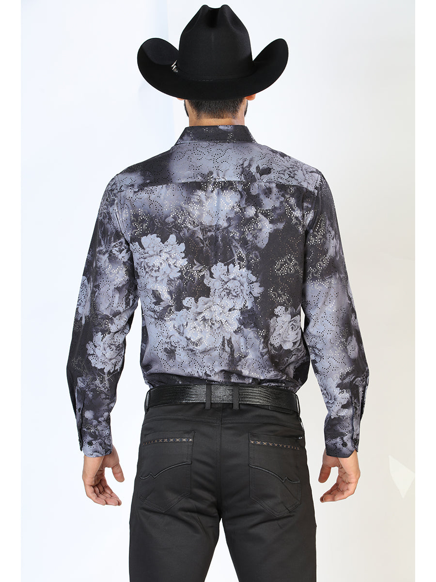 Camisa Vaquera Manga Larga Estampada Negro para Hombre 'El Señor de los Cielos' - ID: 43849 Western Shirt El Señor de los Cielos 