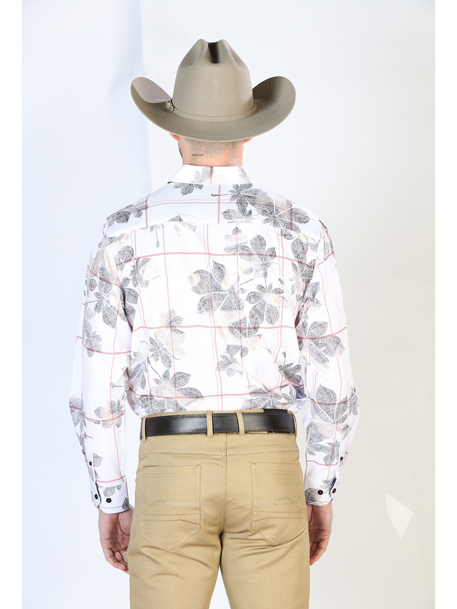 Camisa Vaquera Manga Larga Estampada Cuadros Blanco para Hombre 'El Señor de los Cielos' - ID: 43854 Western Shirt El Señor de los Cielos 