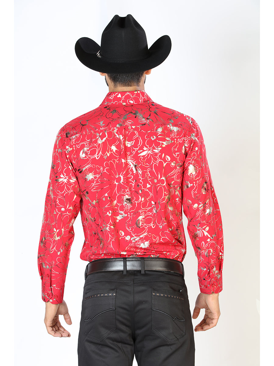 Camisa Vaquera Manga Larga Estampada Rojo para Hombre 'El Señor de los Cielos' - ID: 43877 Camisas Estampadas El Señor de los Cielos 