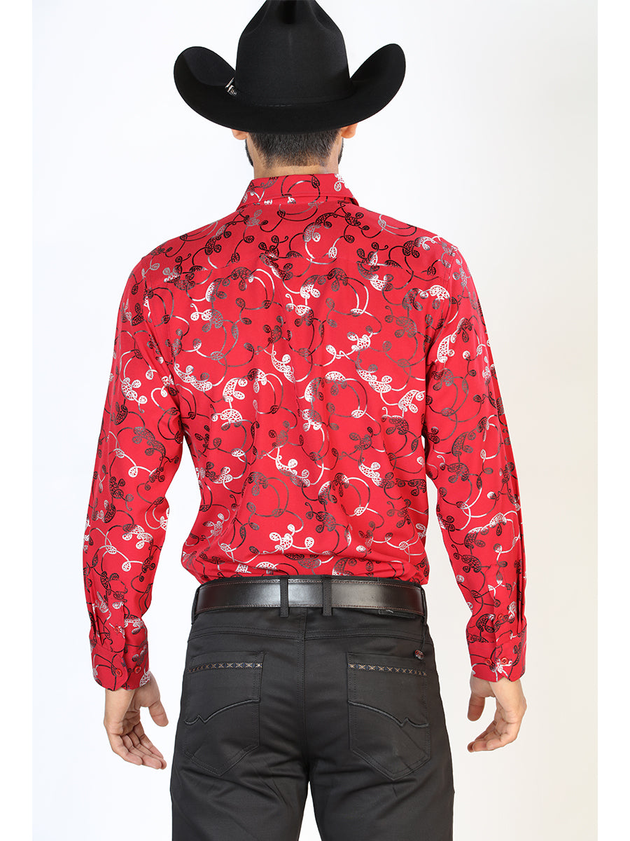 Camisa Vaquera Manga Larga Estampada Rojo para Hombre 'El Señor de los Cielos' - ID: 43901 Camisas Estampadas El Señor de los Cielos 