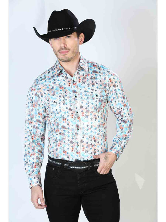 Multicolor Printed Long Sleeve Denim Shirt for Men 'The Lord of the Skies' - ID: 43933 Western Shirt The Lord of the Skies Multicolor