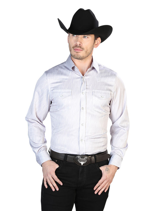 Long Sleeve Denim Shirt with Gray Snaps for Men 'El Señor de los Cielos' - ID: 43949 Western Shirt El Señor de los Cielos Gray