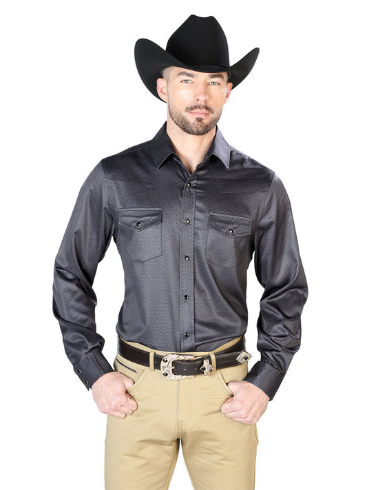 Camisa Vaquera Manga Larga de Broches Negro para Hombre 'El Señor de los Cielos' - ID: 43966 Western Shirt El Señor de los Cielos Black