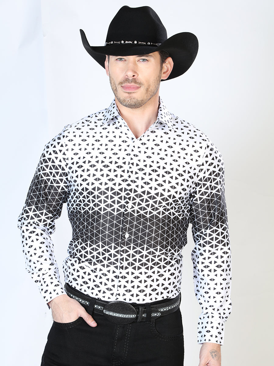 Gray Printed Long Sleeve Denim Shirt for Men 'The Lord of the Skies' - ID: 43988