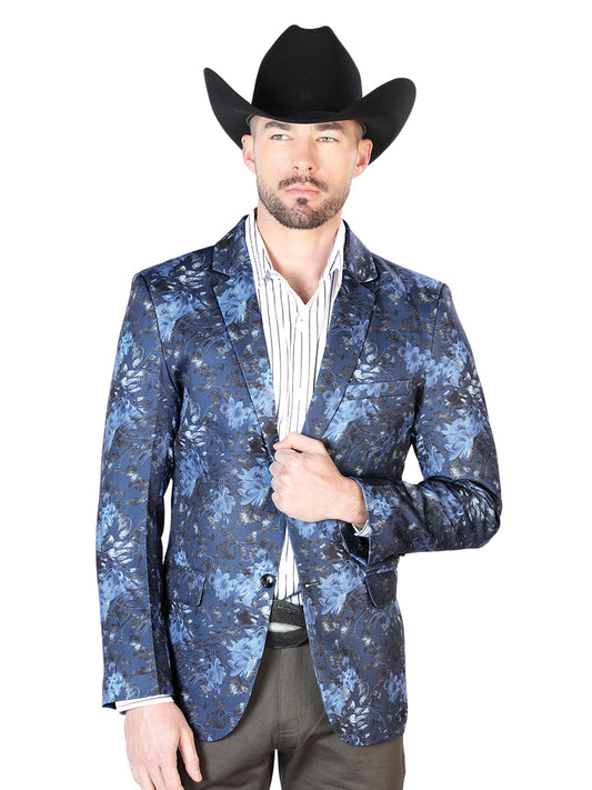 Blue Printed Jacket for Men 'The Lord of the Skies' - ID: 43995