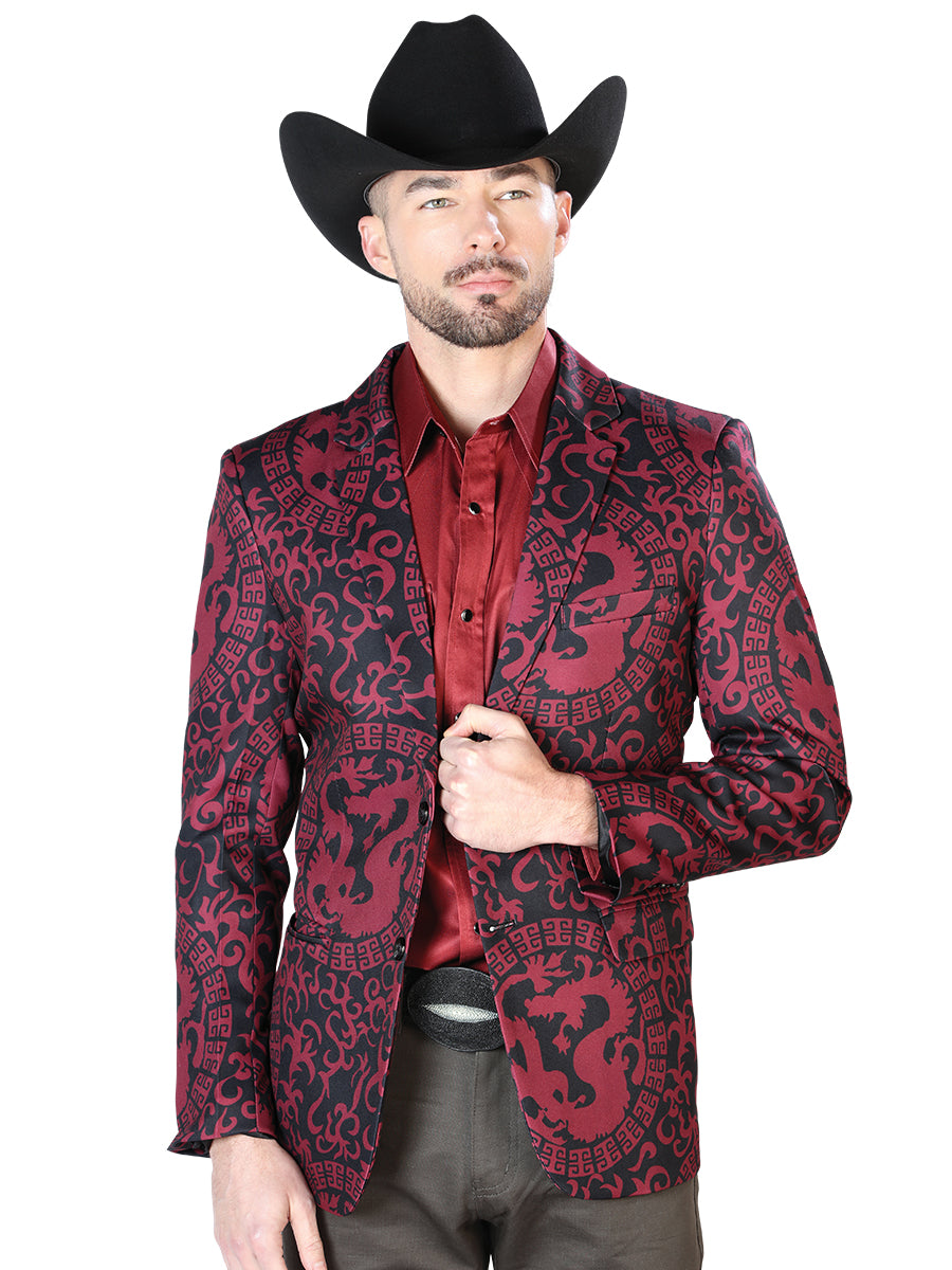 Burgandy Printed Blazer for Men 'The Lord of the Skies' - ID: 43996 The Lord of the Skies Burgandy Blazer