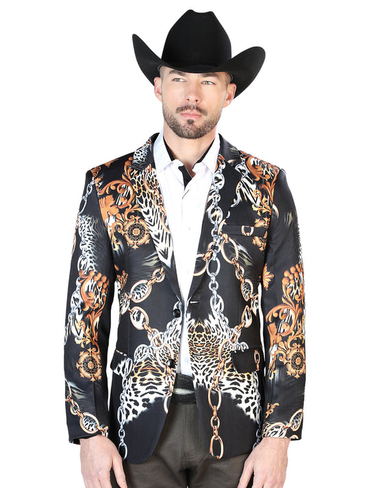 Blue / Black Chains Printed Jacket for Men 'The Lord of the Skies' - ID: 43998