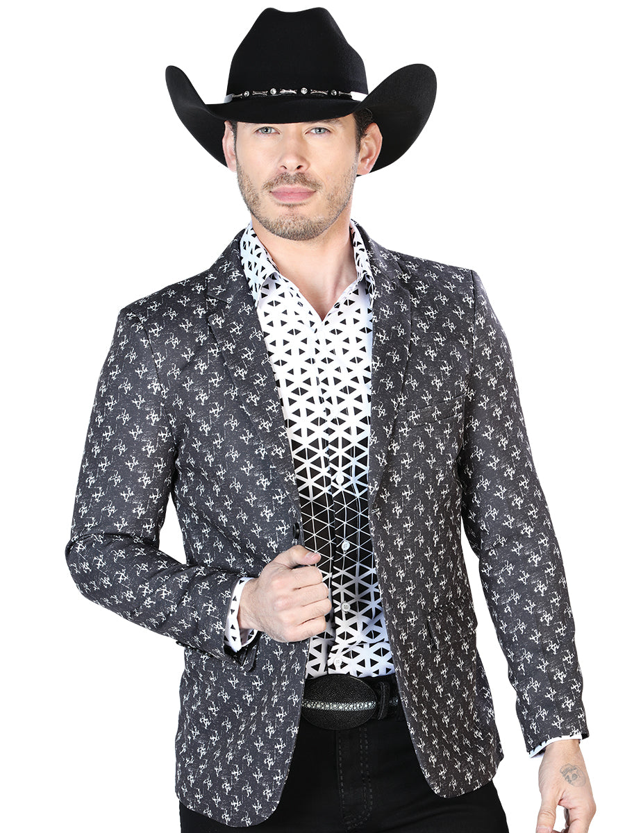 Black Printed Jacket for Men 'The Lord of the Skies' - ID: 44002 The Lord of the Skies Black Blazer