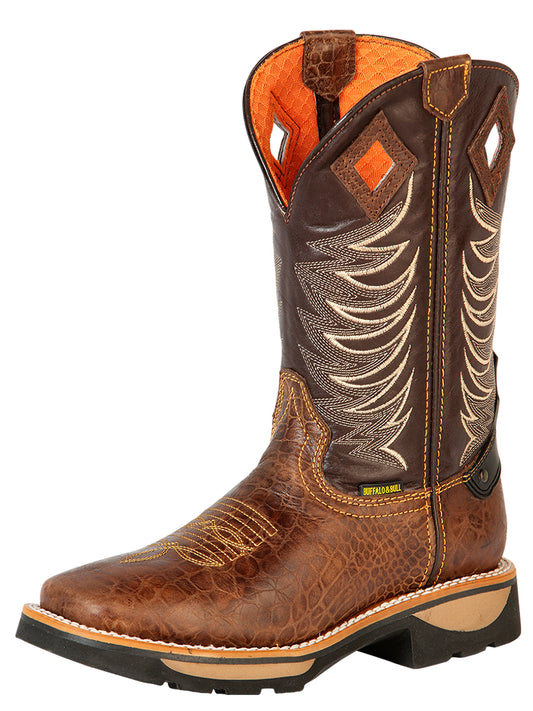 Genuine Leather Soft Toe Pull-On Tube Work Boots for Men 'Buffalo & Bull' - ID: 126460