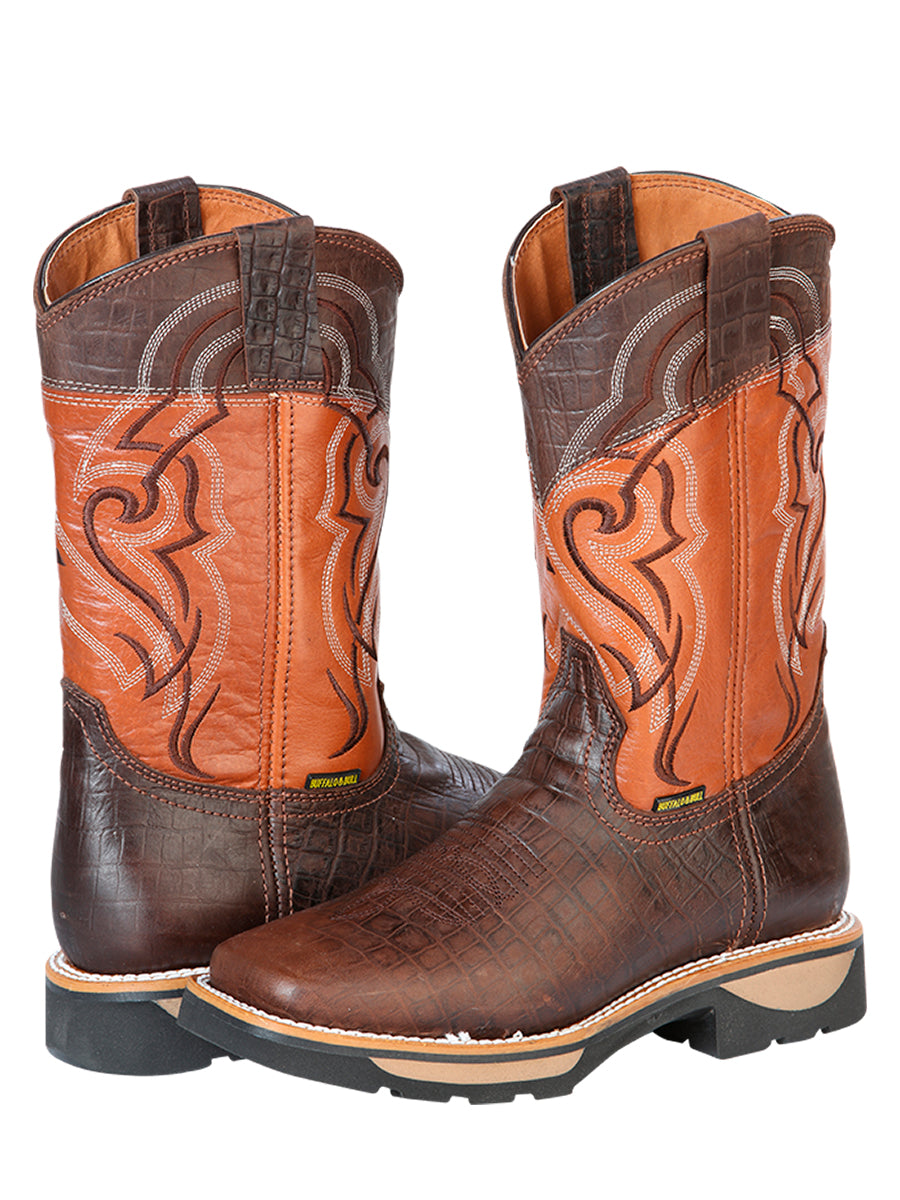 Men's Genuine Leather Soft Toe Pull-On Tube Work Boots 'Buffalo & Bull' - ID: 126461 Work Boots Buffalo & Bull