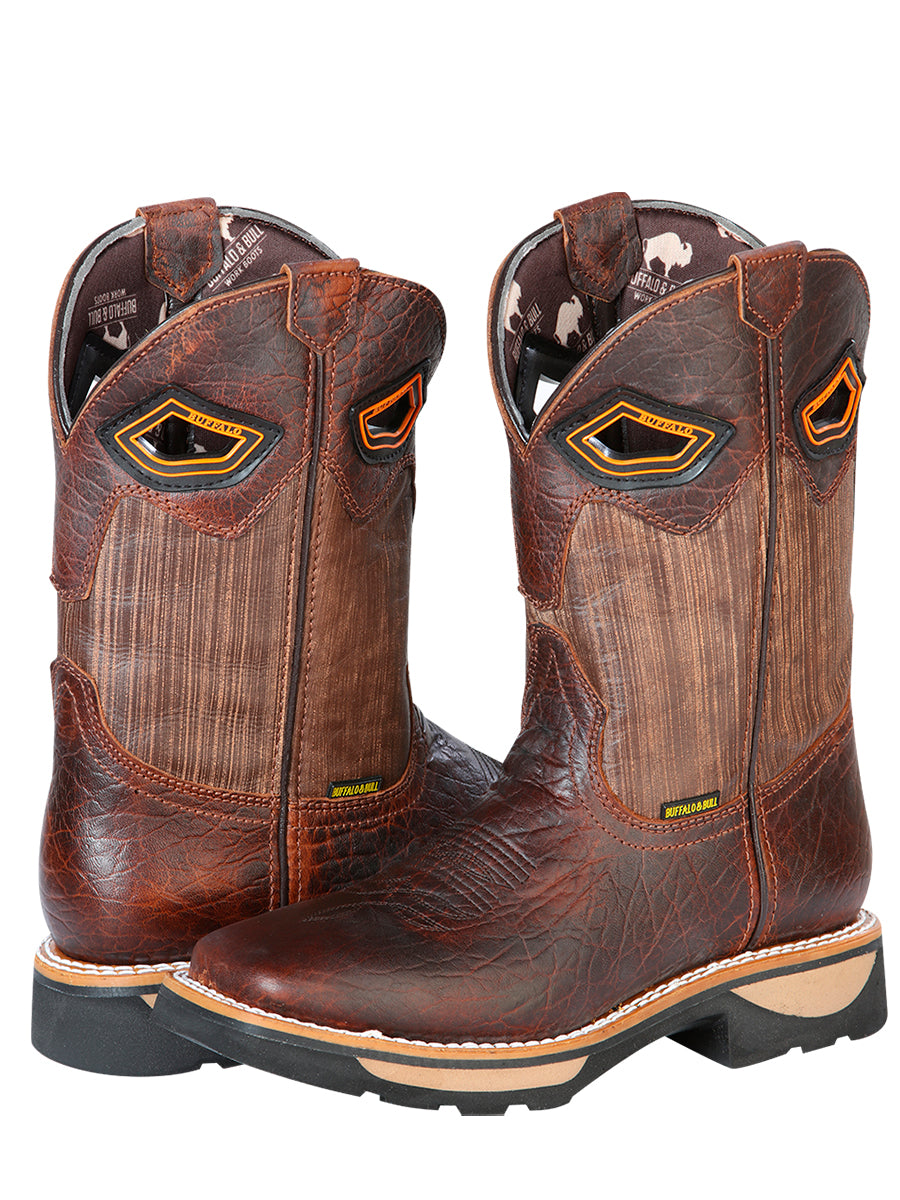 Bull Neck Leather Soft Toe Pull-On Tube Work Boots for Men 'Buffalo & Bull' - ID: 126465 Work Boots Buffalo & Bull