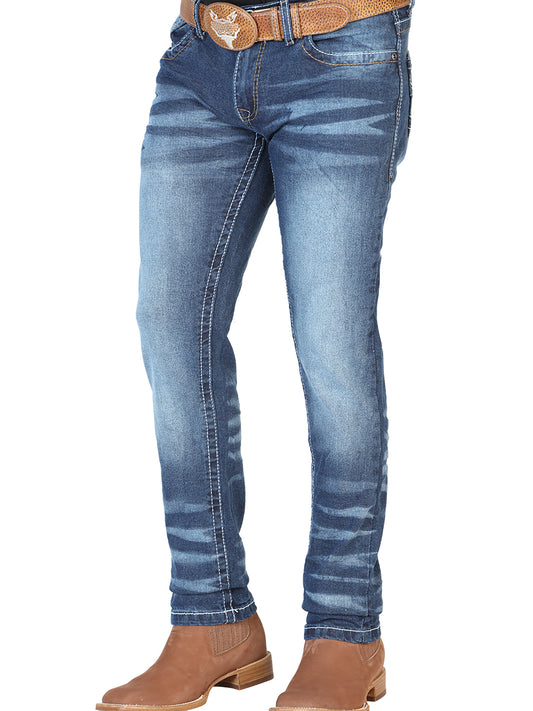 Medium Blue Casual Denim Pants for Men 'El Norteño' - ID: 126628