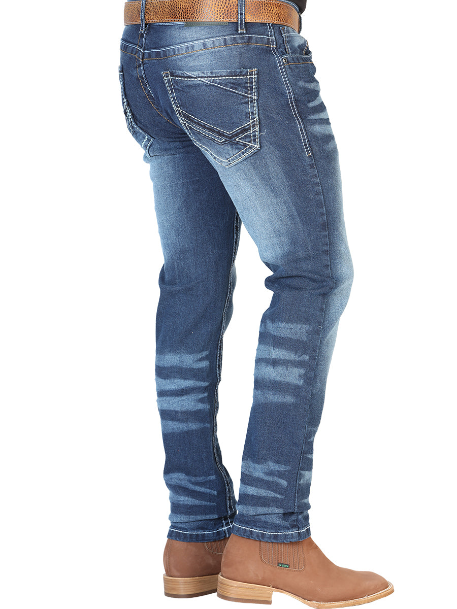 Pantalon de Mezclilla Casual Azul Mediano para Hombre 'El Norteño' - ID: 126628 Denim Jeans El Norteño 