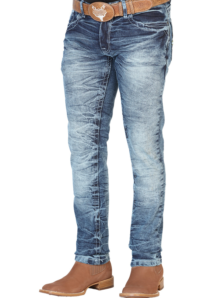 Pantalon de Mezclilla Casual Azul Mediano para Hombre 'El Norteño' - ID: 126629 Denim Jeans El Norteño Medium Blue