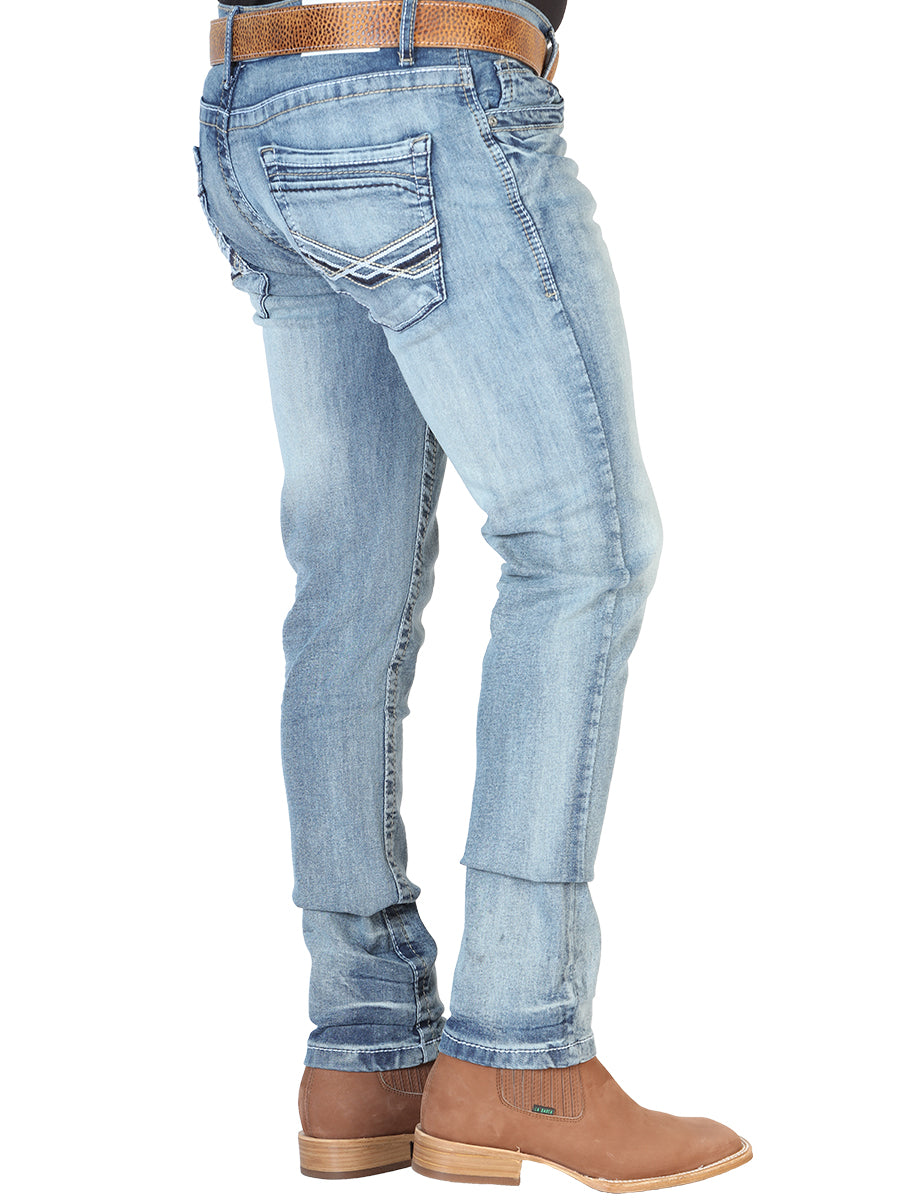 Pantalon de Mezclilla Casual Azul Claro para Hombre 'El Norteño' - ID: 126630 Denim Jeans El Norteño 