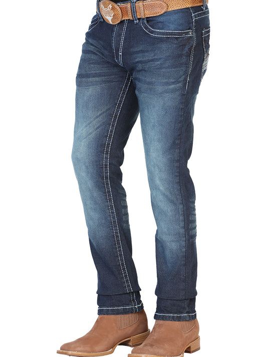 Pantalon de Mezclilla Casual Azul Oscuro para Hombre 'El Norteño' - ID: 126633