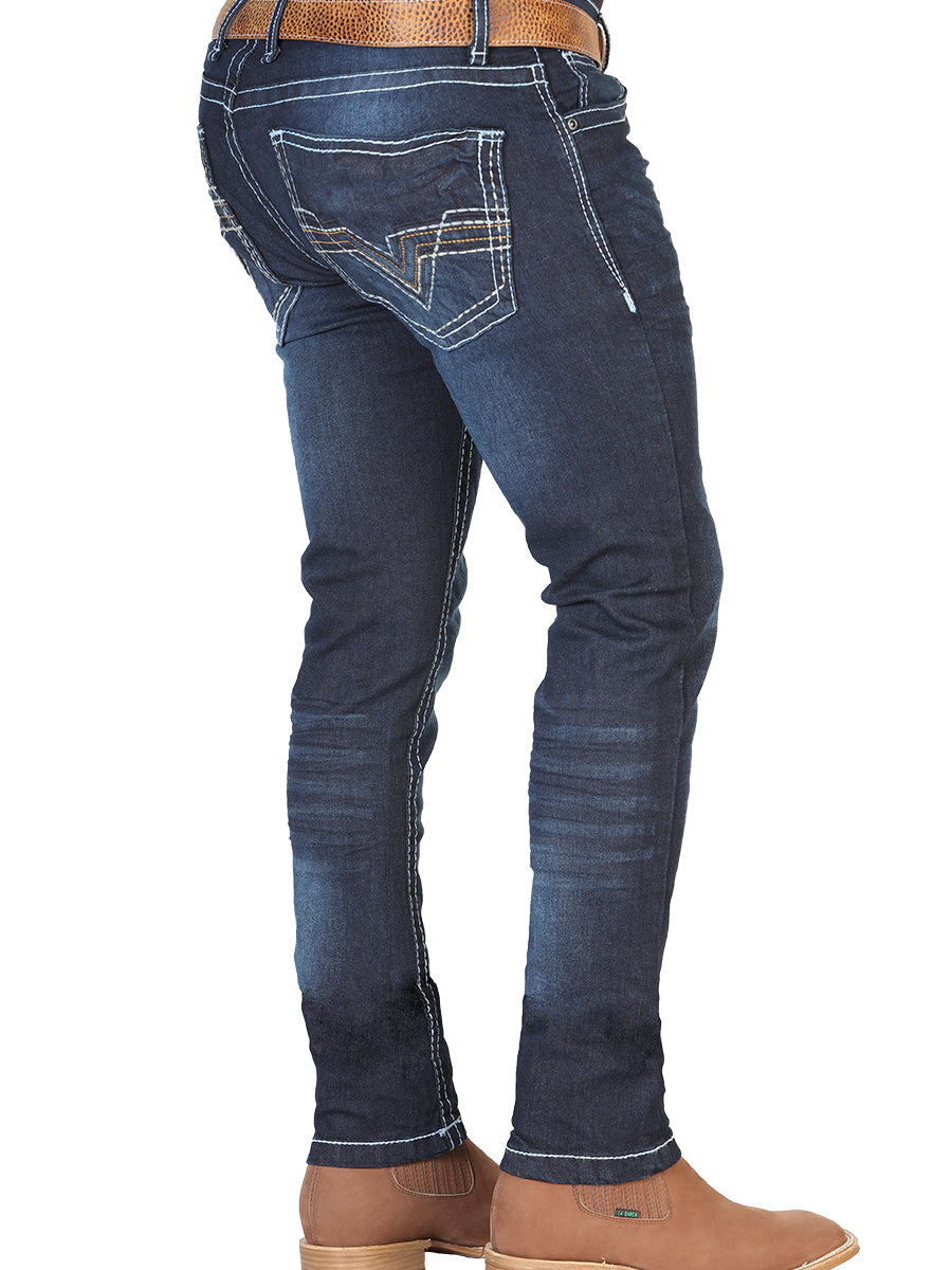 Pantalon de Mezclilla Casual Azul Oscuro para Hombre 'El Norteño' - ID: 126635 Denim Jeans El Norteño 